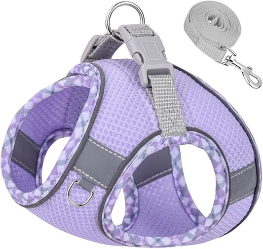 Purple XS Step-in Vest Harness and Leash Set - No Pull Adjustable Reflective Pet Harness for Small Dogs and Cats - Easy Walk, Outdoor Hiking, Training