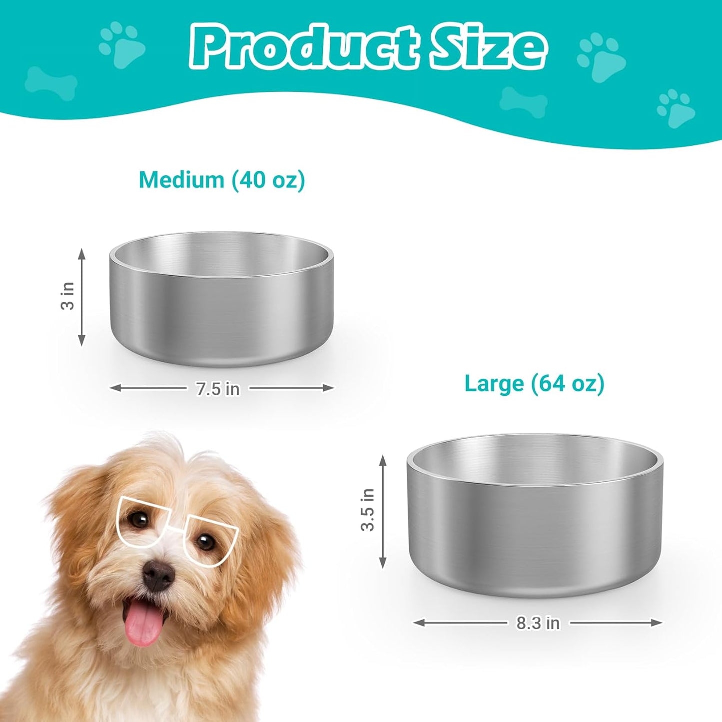 LIANLAI Stainless Steel Dog Bowls, Rust-Resistant Metal Large Dog Bowl, Double-Walled Puppy Water Bowl, Ideal Bowls Large Sized（64 oz） - Pet Explorer