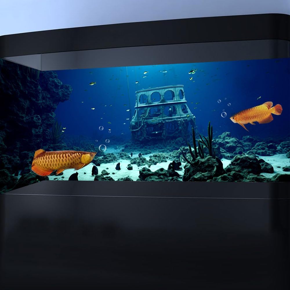72X18IN Natural Underwater Aquarium Background, Pictures 3D Fish Reef Fish Tank Decoration Background, with 8 EVA Double-Sided Tape - Pet Explorer