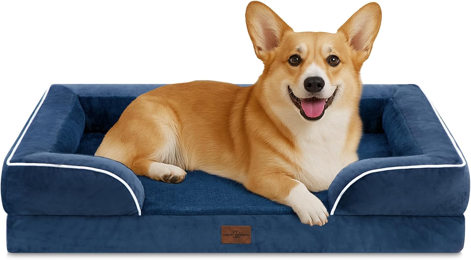 Comfort Expression Medium Dog Beds Waterproof Orthopedic Foam Dog Sofa Beds for Medium Large Dogs Comfy Pet Bed with Washable Removable Cover & Non-Slip Bottom(Medium,Navy Blue) - Pet Explorer