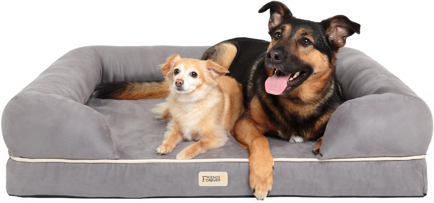Chester XX-Large Dog Bed - Orthopedic Memory Foam Mattress, Calming Couch Bed, Wall Rim Pillow, Water Resistant Liner, Washable Cover, Non-Slip Bottom, Grey - Pet Explorer