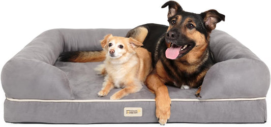 Chester XX-Large Dog Bed - Orthopedic Memory Foam Mattress, Calming Couch Bed, Wall Rim Pillow, Water Resistant Liner, Washable Cover, Non-Slip Bottom, Grey - Pet Explorer