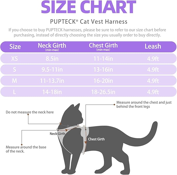 PUPTECK Cat Harness and Leash Set Escape Proof Reflective Cat Walking Harness Adjustable Soft Breathable Mesh Vest for Small Pets, Purple, S
