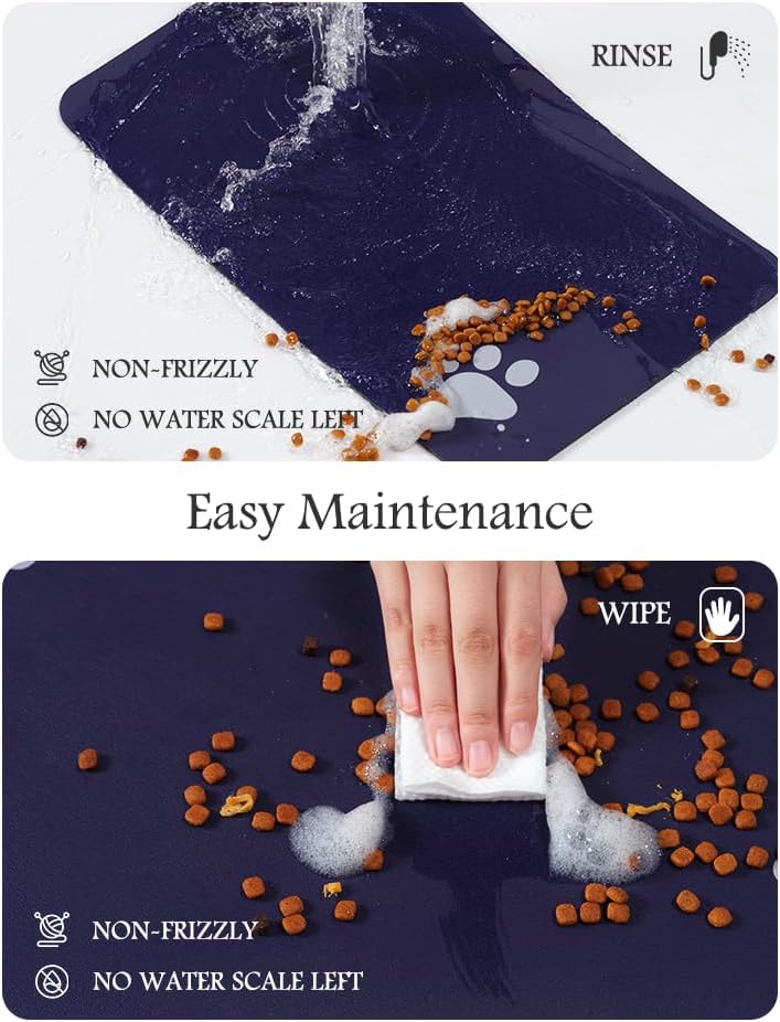 Pet Feeding Mat-Absorbent Dog Mat for Food and Water Bowl-No Stains Quick Dry Water Dispenser Mat-Dog Accessories Pet Supplies-Bowl for Messy Drinkers（Navy,12"x19" - Pet Explorer