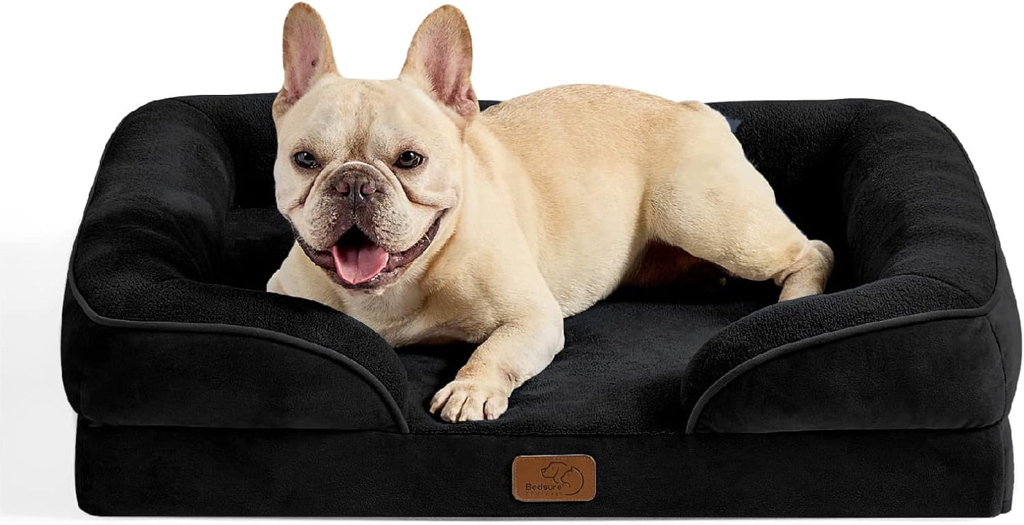 Bedsure Orthopedic Dog Bed Medium Size Dogs - Washable Medium Dog Cat Bed Waterproof, Comfort Pet Couch Sofa with Washable Removable Cover, Pets Bed with Nonskid Bottom, Black, 28" - Pet Explorer