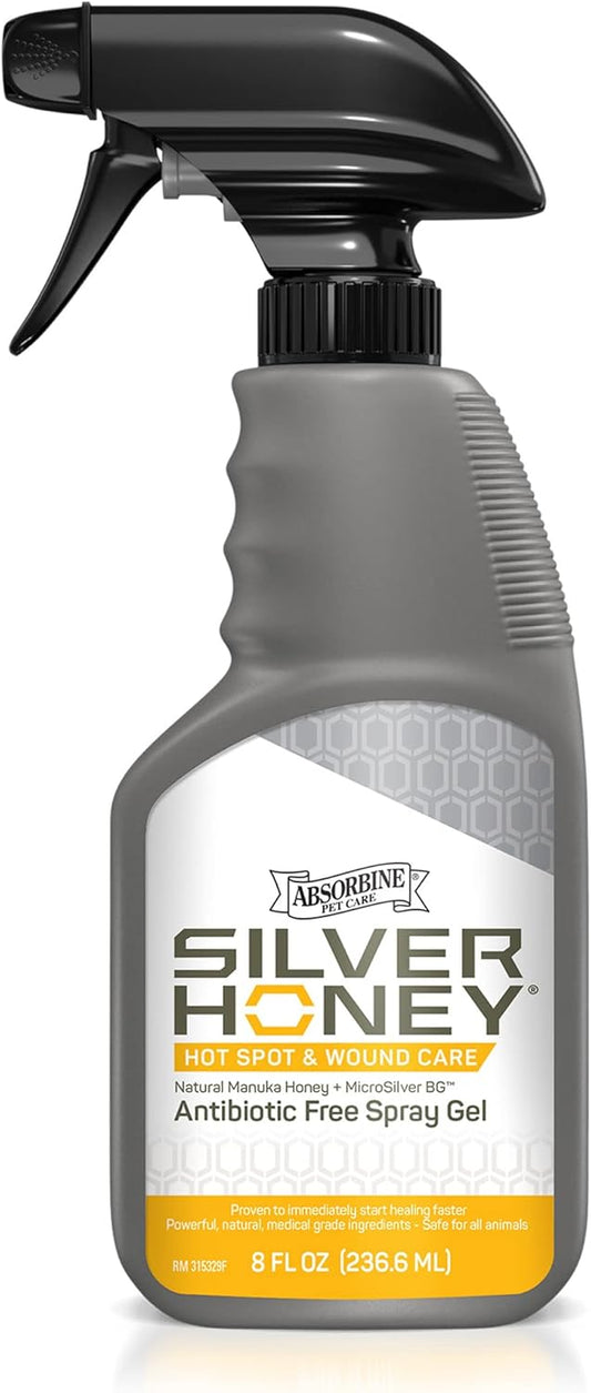 Absorbine Silver Honey Hot Spot & Wound Care Spray Gel 8oz Bottle, Manuka Honey & MicroSilver BG, Medicated for Dogs, Cats, Small Animals - Pet Explorer