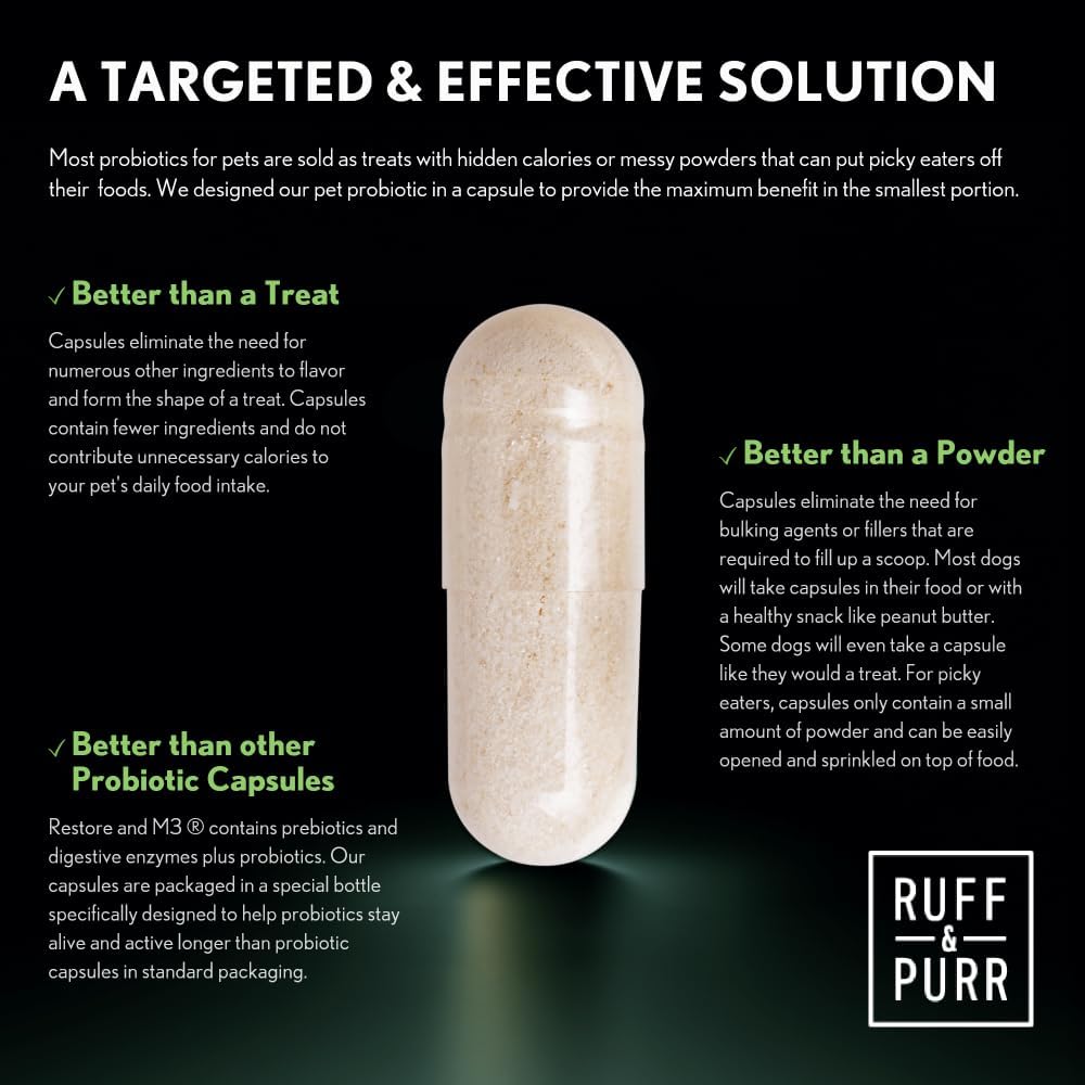 Ruff & Purr Probiotics for Dogs – 3-in-1 Probiotics, Prebiotics and Digestive Enzymes for Gut Health, Immune Support, Healthy Skin and Coat – Clinically Studied DE111 & PreforPro - Pet Explorer
