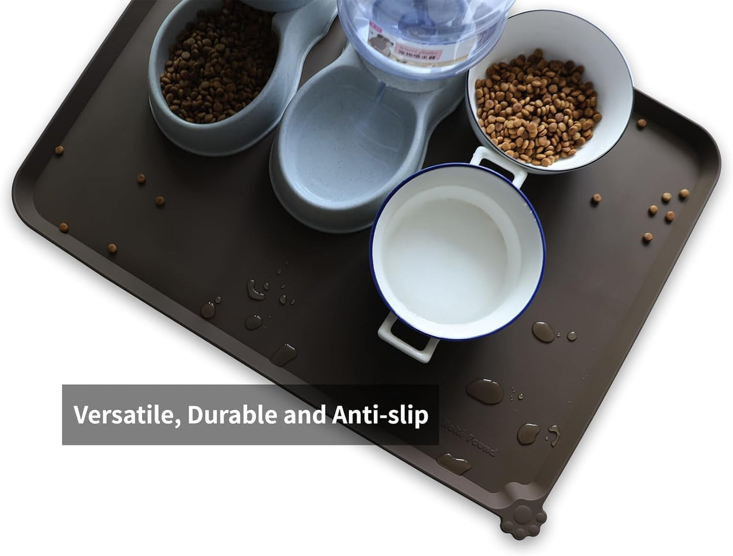 Hoki Found X-Large Silicone Pet Food Mat Tray - Non-Slip Dog and Cat Bowl Placemat - Waterproof Feeding Mat for Carpet - Coffee - Pet Explorer
