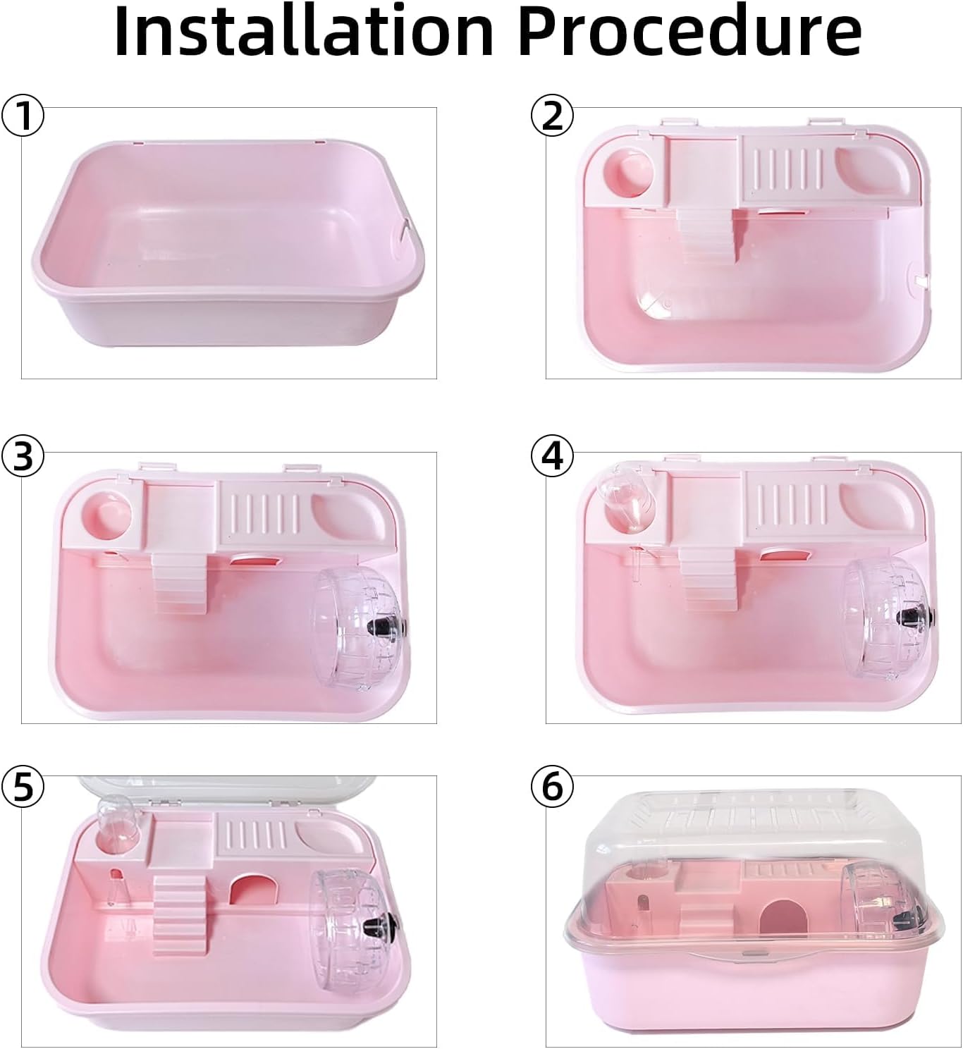 Hamiledyi Small Hamster Cage Clear Plastic Hamster Cage Portable Carrier with Water Bottle Exercise Wheel Bathtub Box Set Toy for Dwarf Baby Hamster (Pink) - Pet Explorer