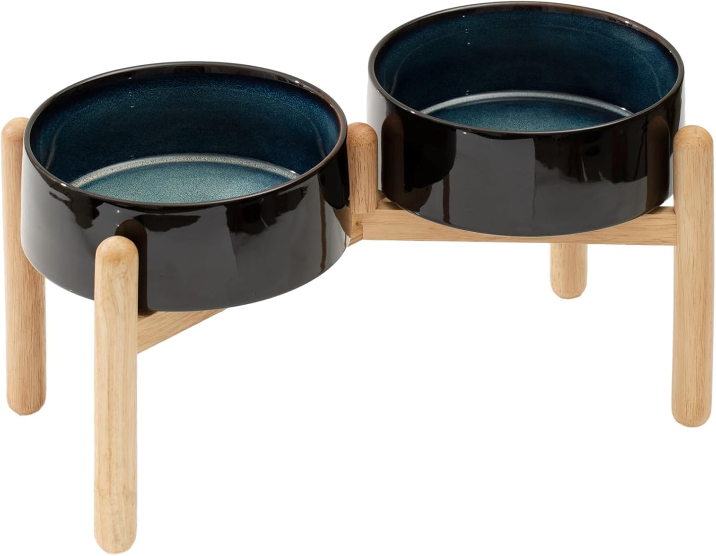 Ceramic 8.2inch Raised Dog Bowl with Stand for Large- Breed Dogs, Pet Food and Water Feeder (Double Bowl with Stand - Starry Sky) - Pet Explorer