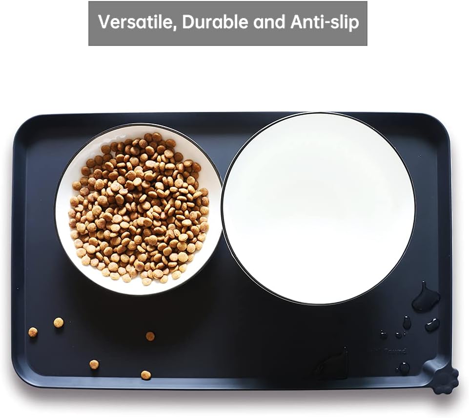 Hoki Found Silicone Pet Food Mats Tray - Non Slip Pet Bowl Mats Placemat - Dog Cat Feeding Mat - Waterproof Dog Food Mats -Pet Water Mats for Floors -Black - Pet Explorer