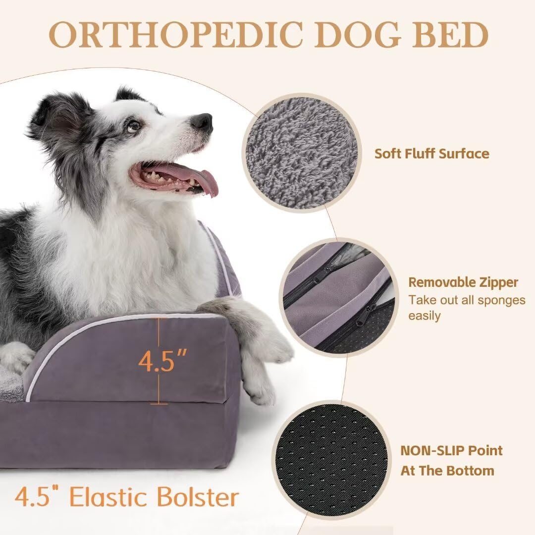 Comfort Expression Large Dog Beds Waterproof Comfy Pet Bed for Dogs Sofa, Orthopedic Foam Dog Beds with Washable Removable Cover & Non-Slip Bottom(Large,Purple) - Pet Explorer