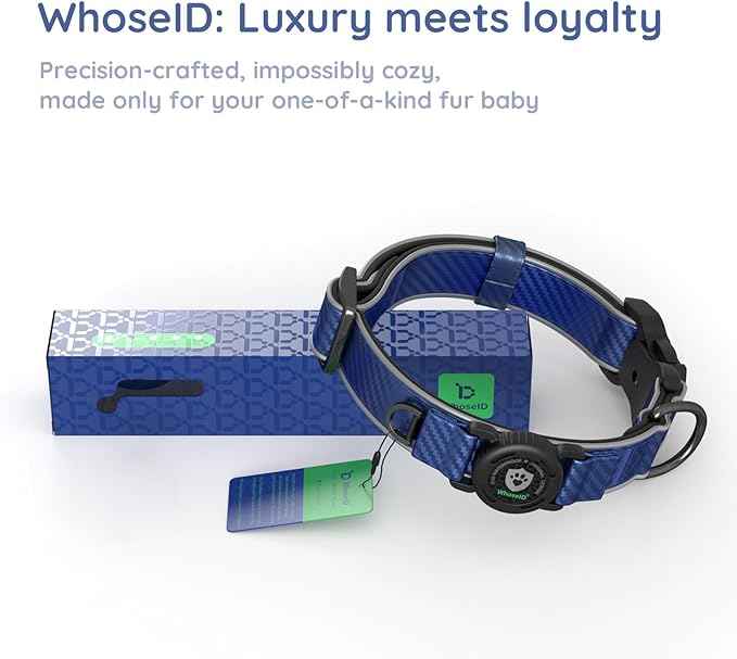 WhoseID Premium Leather Dog Collar - AirTag Dog Collar | Fur-Safe Magnetic Buckle | IPX8 Waterproof Reflective Small Dog Collar with AirTag Holder