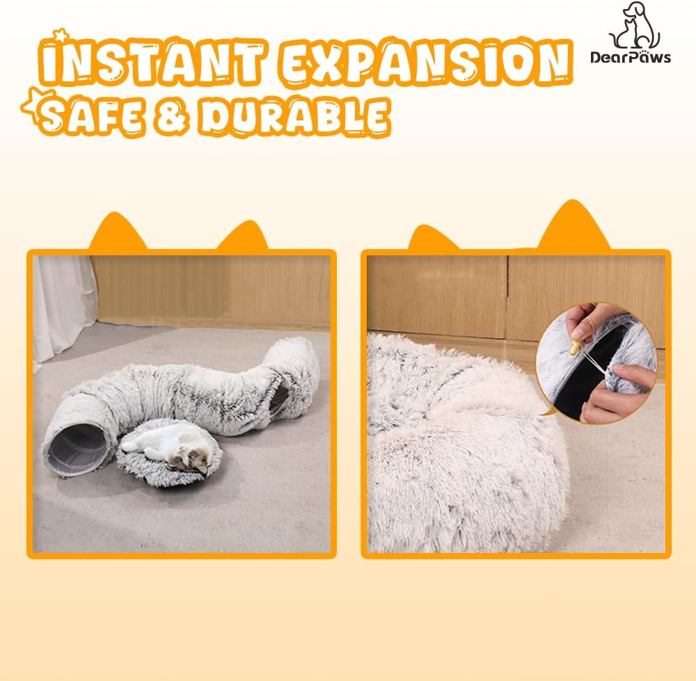 Cat Tunnel with Bed for Indoor Use Under Christmas Tree Soft Plush Cat Cave Donut Tunnel, Multifunctional Playground Toys Hideplace for Kittens, Rabbit, Ferret (Grey) - Pet Explorer