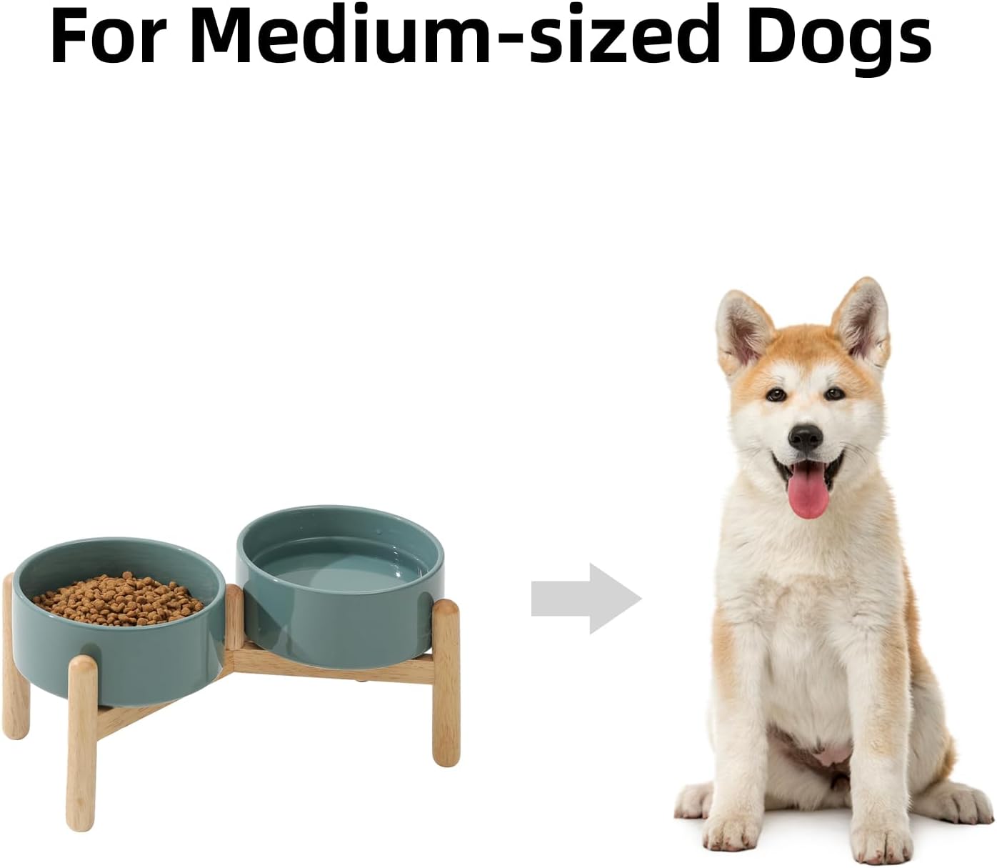 Ceramic 6.1inch Raised Dog Bowl with Stand for Small and Medium Breed Dog Dish Pet Food and Water Bowl (Double Bowl with Stand - Dark Green, 28oz) - Pet Explorer