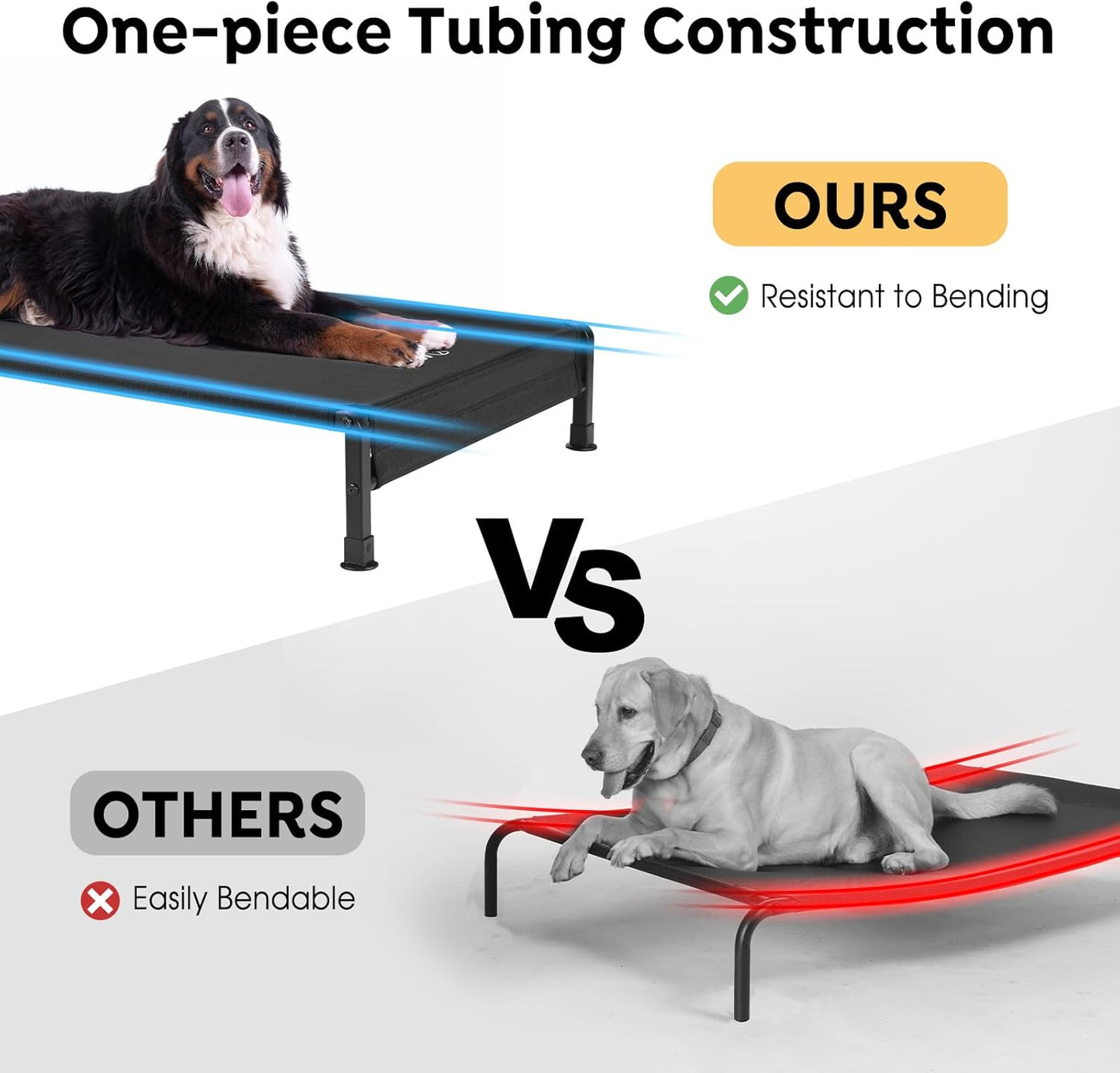 Veehoo Cooling Outdoor Dog Bed, Heavy Duty Elevated Pet Bed with Washable & Breathable Teslin Mesh, Non-Slip Silicon Feet, Dog Cot Bed with Support Hem, 47" x 29", Black, CWC2433 - Pet Explorer