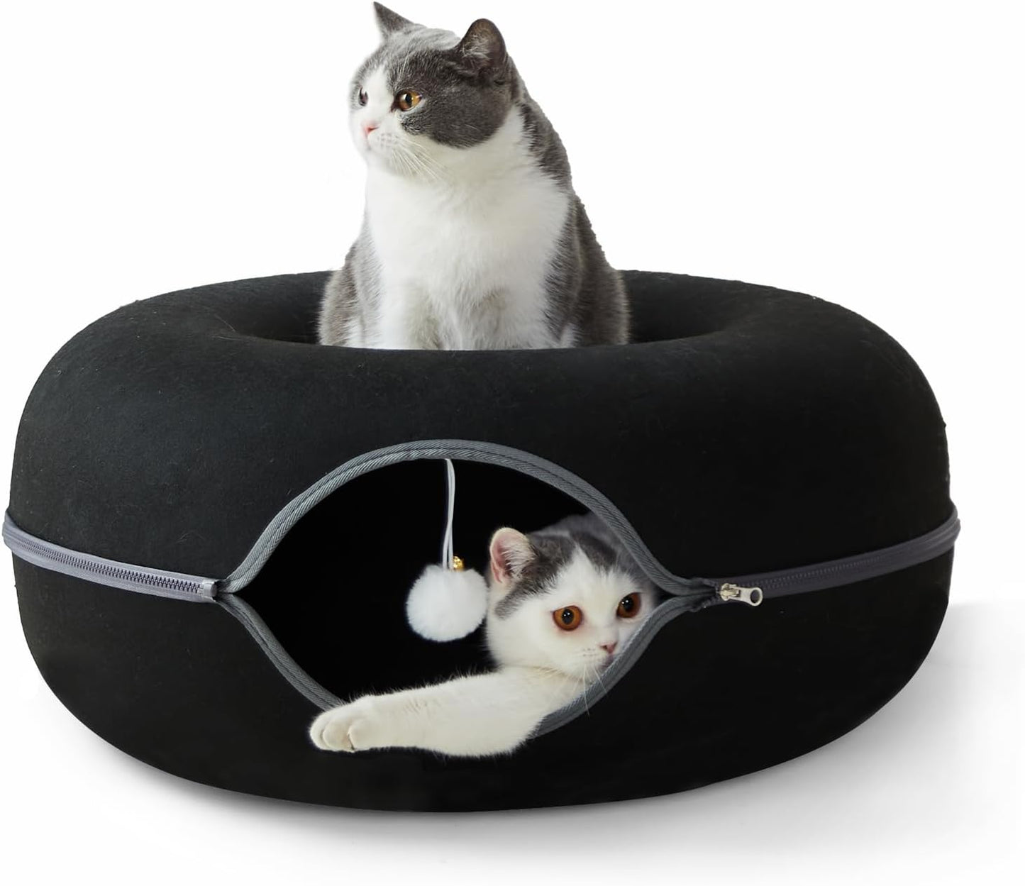 Jia Xi Cat Tunnel Bed - Large Indoor Cat Condo and Cave, 24 inch, Black - Pet Explorer