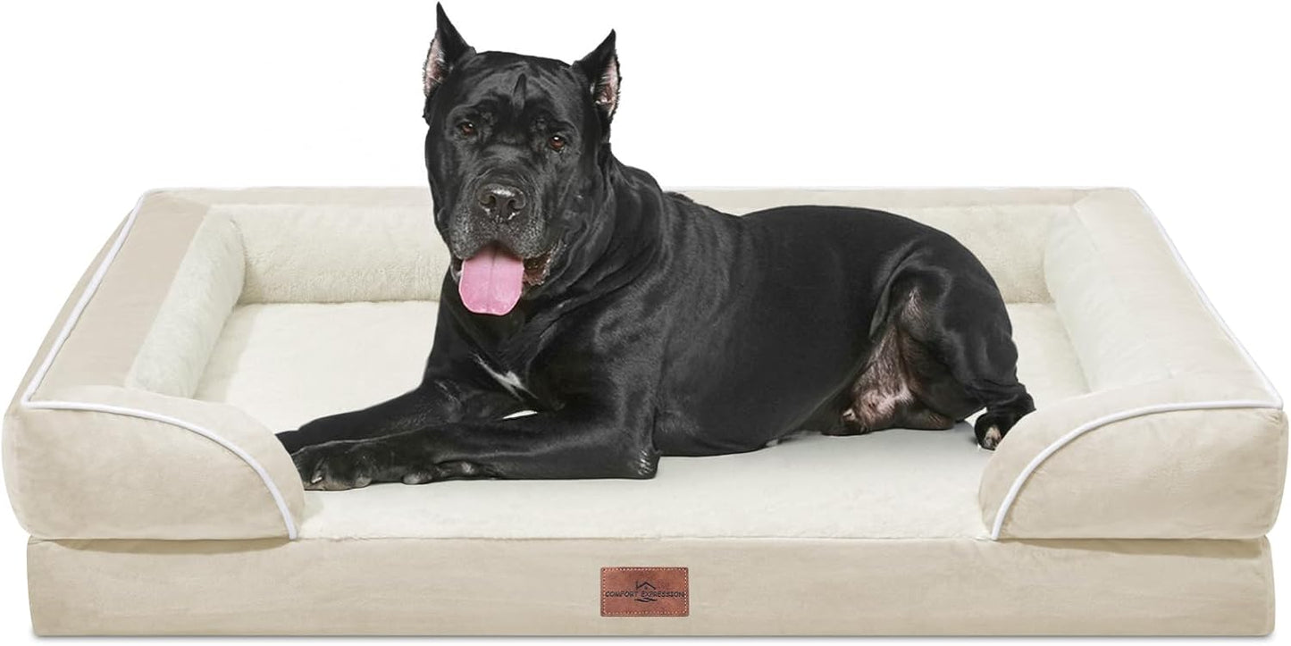 Comfort Expression XXL Dog Bed Waterproof, Extra Large Dog Beds Orthopedic Foam, Washable Dogs Sofa Bed Pet Beds with Removable Cover & Non-Slip Bottom(XX-Large,Beige) - Pet Explorer