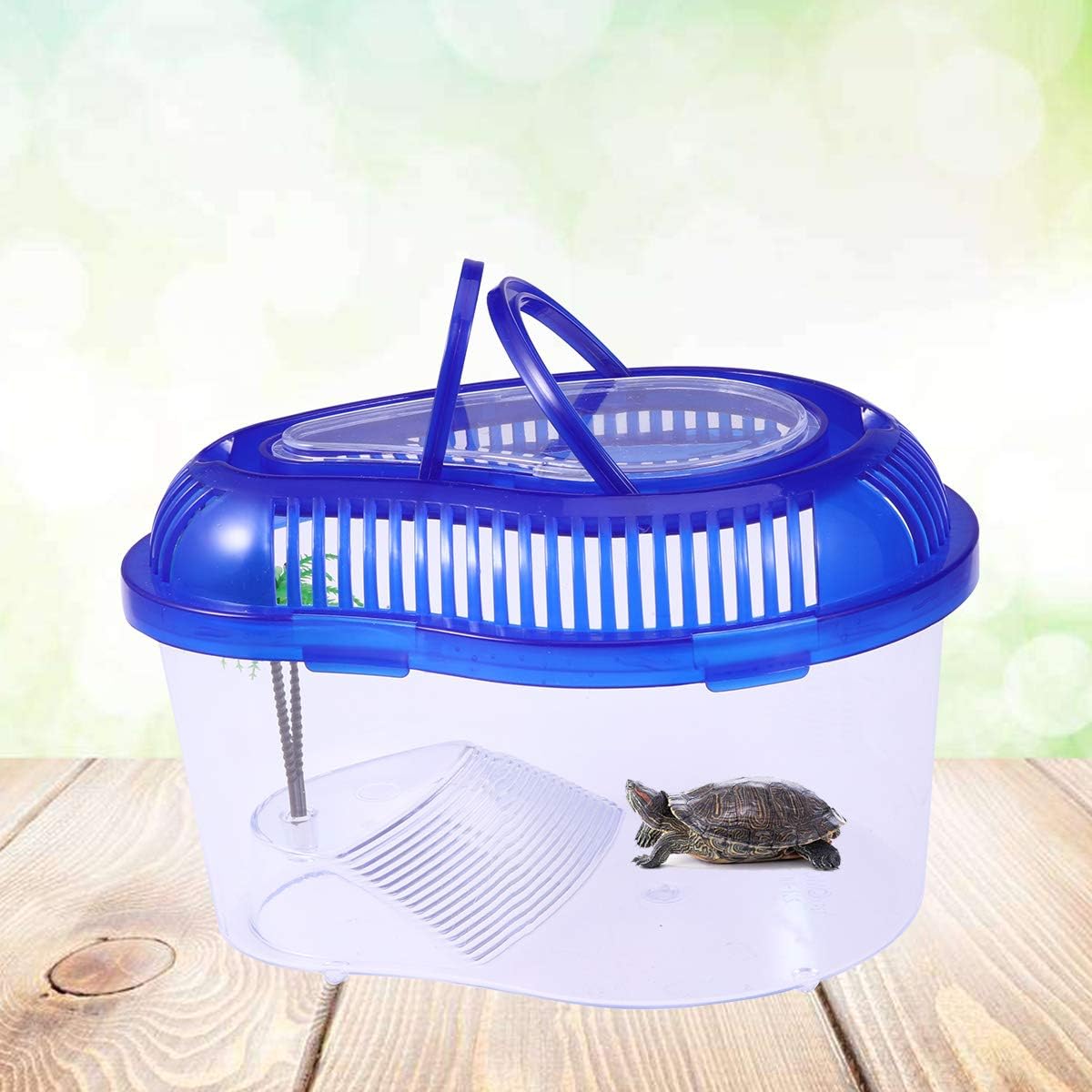 POPETPOP Reptile Carrier - Reptile Terrarium Habitat Small Turtle Tank, Turtle Container, Reptile Carrier with Cover and Handle - Above Tank Basking for Mini Pet Houses(Small) - Pet Explorer