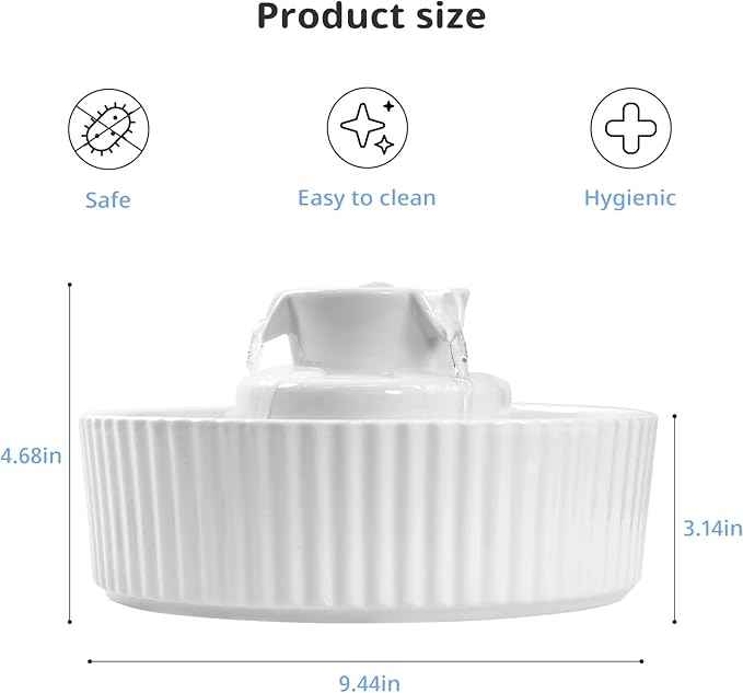 Ceramic Cat Water Fountain, 2.1L/71oz Cupcake Pet Water Fountain for Cats and Dogs, Automatic Pet Drinking Fountain with Pump, Filter & Foam (White)