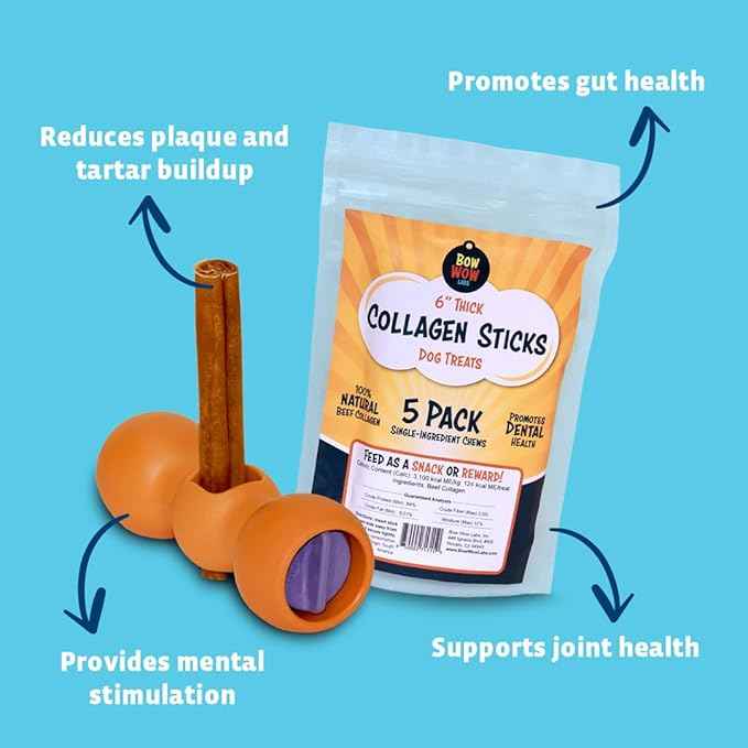 Bow Wow Labs 6" SafeFit Collagen Sticks for Dogs 5 Pack/Thick – All-Natural Chews for Joint, Gut, Bone & Oral Health