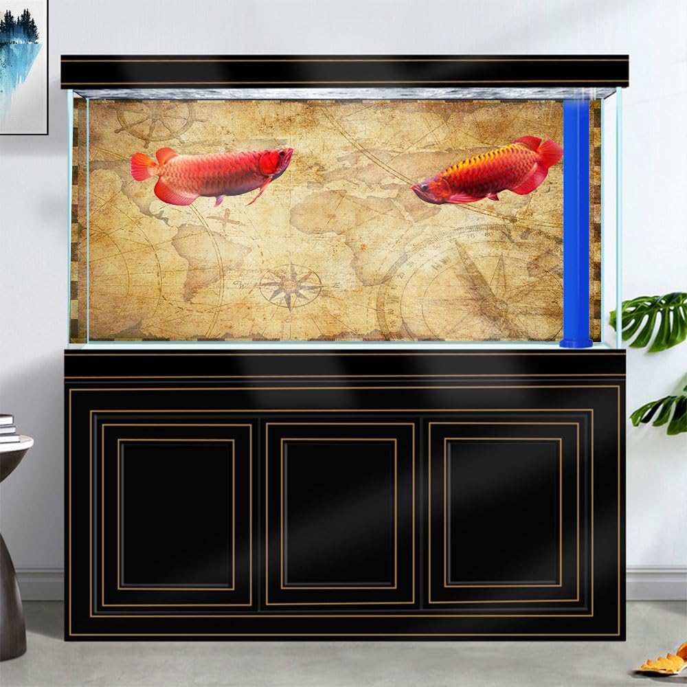 48X20IN Retro Old Travel World Map Terrarium Background, Art Parchment Pirate Treasure Map Reptile Habitat Background with 10EVA Double-Sided Tape - Pet Explorer