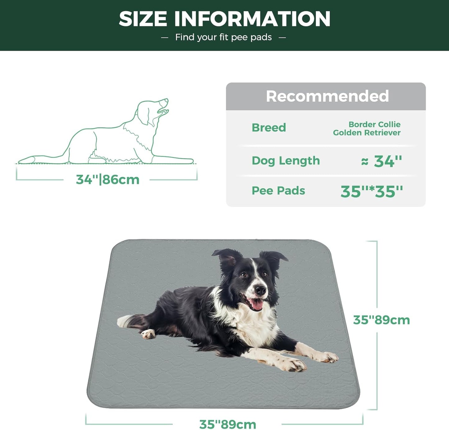 FXW Washable Pee Pads for Dogs, Puppy Pads with Super Absorbent, Specifically Designed for Potty Training, 35" Square, Gray, 4 Packs - Pet Explorer