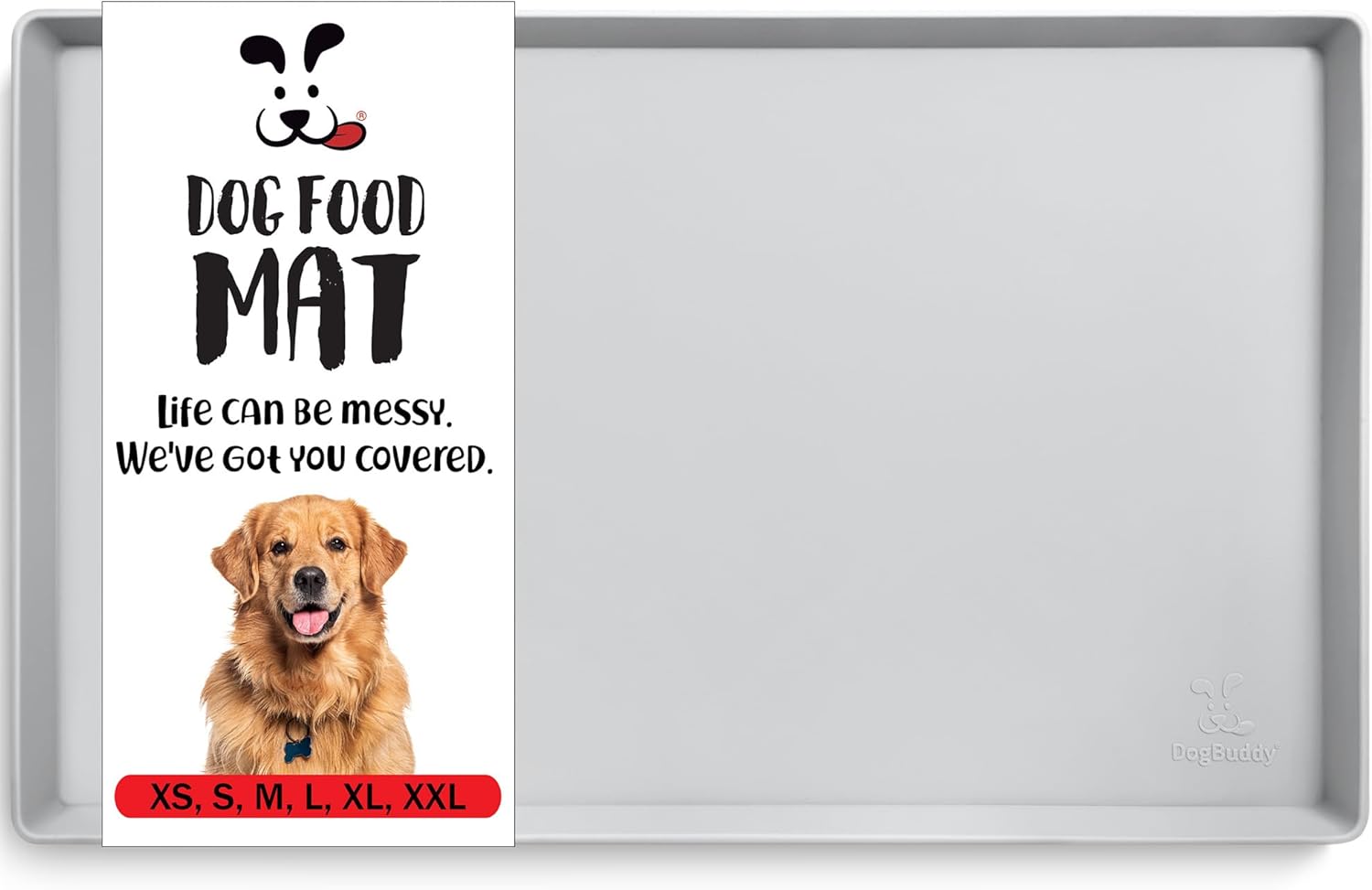 DogBuddy Dog Food Mat – Waterproof Dog Bowl Mat for Food and Water, Silicone Pet Feeding Mats for Floors, Non-Slip Placemat with High Edges for Dogs Bowls, Puppy Essentials (XXL: 32"x24", Mist) - Pet Explorer