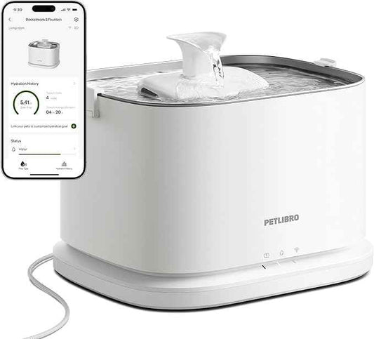 PETLIBRO Upgrade Cat Water Fountain Stainless Steel Tray, Dockstream 2 Cat Fountain Indoor, 3L/101oz Auto Cat Fountains for Drinking, App Monitoring Pet Water Fountain Dog, 5G WiFi Cat Water Dispenser