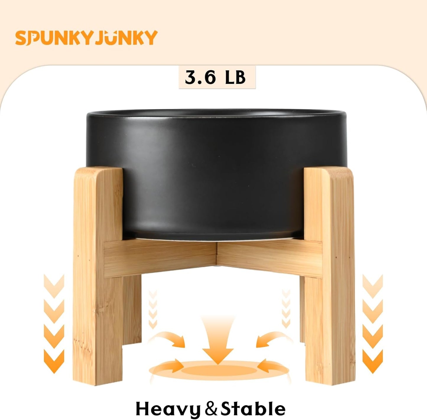 SPUNKYJUNKY Ceramic Elevated Dog Bowls 2 Pack - 8.3inch Raised Dog Bowls with Non-Slip Wooden Stand for Large Dogs Dishwasher Safe(Black,60OZ*2) - Pet Explorer