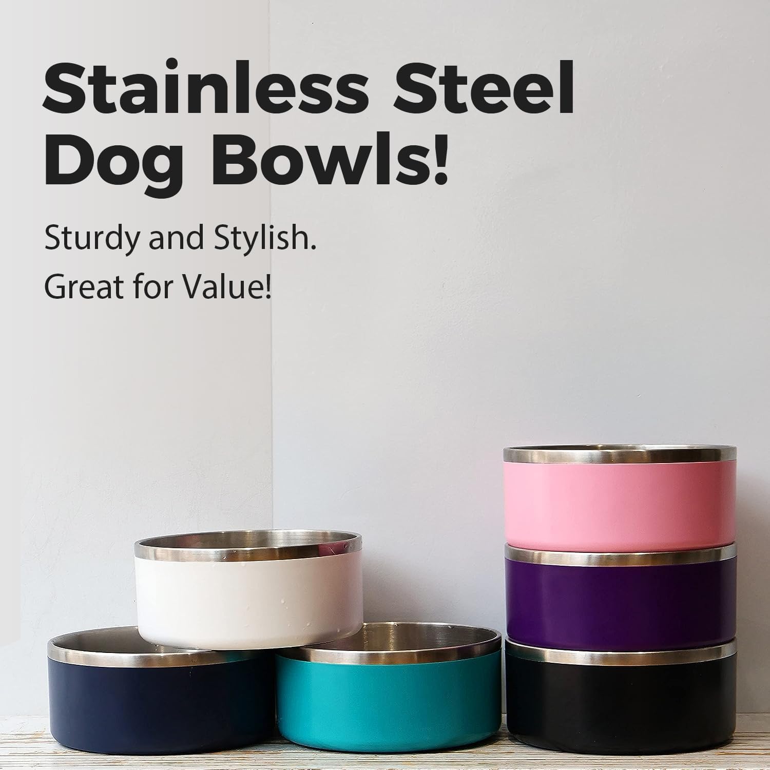 IKITCHEN Dog Bowl for Food and Water, 64 Oz Stainless Steel Pet Feeding Bowl, Durable Non-Skid Double Wall Insulated Heavy Duty with Rubber Bottom for Medium Large Dogs (64 Ounces/8 Cup, Pink) - Pet Explorer
