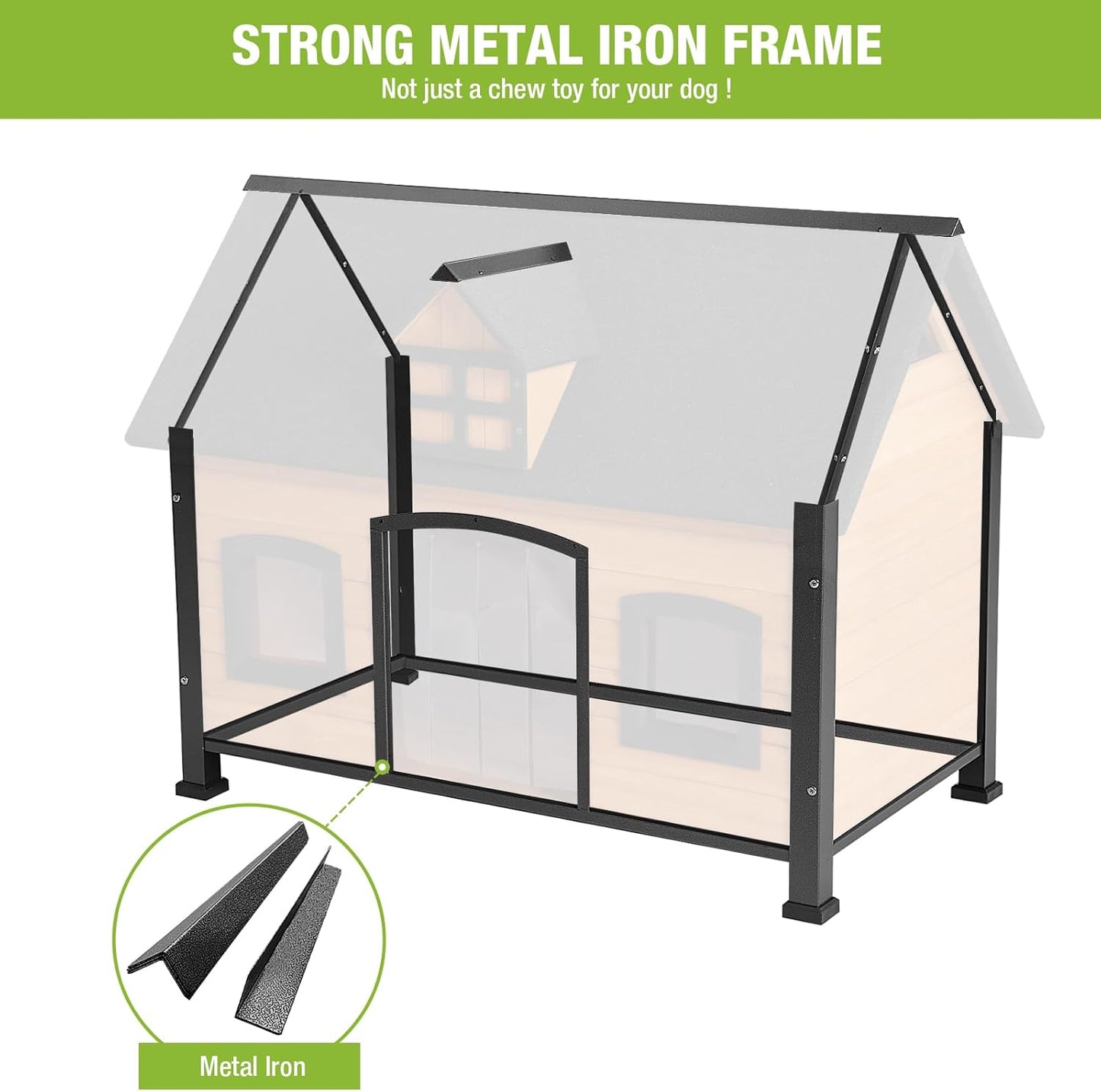 GUTINNEEN Dog House Outdoor with Strong Metal Frame Dog Kennel for Small Medium Large Dogs Puppy Cage for Winter Weatherproof - Pet Explorer