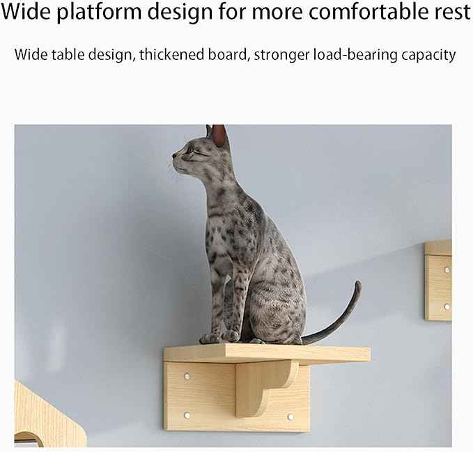 Cat Climbing Wall Mounted Cat Bed Wooden Includes House Bridge Tree Steps and Scratcher (color01)