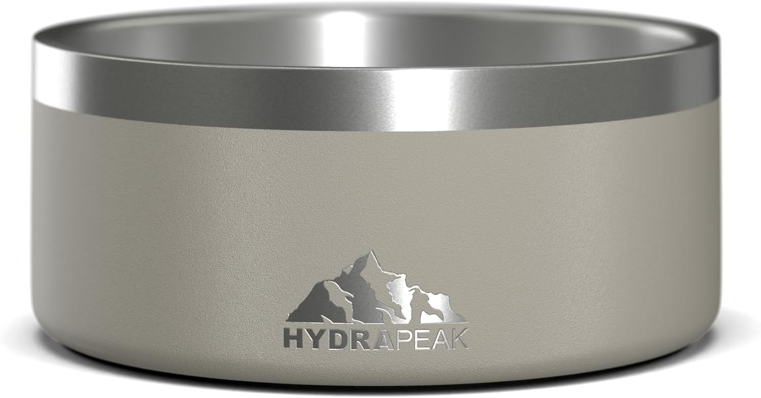Hydrapeak Dog Bowl; Non Slip Stainless Steel; Water and Food Dish; Large Sized and Small Dogs; 32oz 64oz; Multiple Sizes; 4 Cup | Stone - Pet Explorer