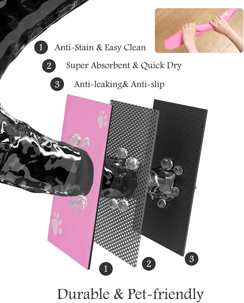 Pet Feeding Mat-Absorbent Dog Mat for Food and Water Bowl-No Stains Quick Dry Water Dispenser Mat-Dog Accessories Pet Supplies-Bowl for Messy Drinkers（BRIGHTPINK,23"x34" - Pet Explorer