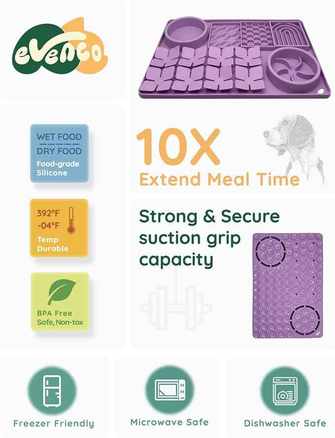 Slow Feeder Bowl, Silicone Lick Mat with Suction Cups for Dog Cat, Snuffle Mat for Pet Smell Training, Puzzle Toys for Bored Puppy, Interactive Sniff Mat for Slow Eating and Keep Busy, Purple