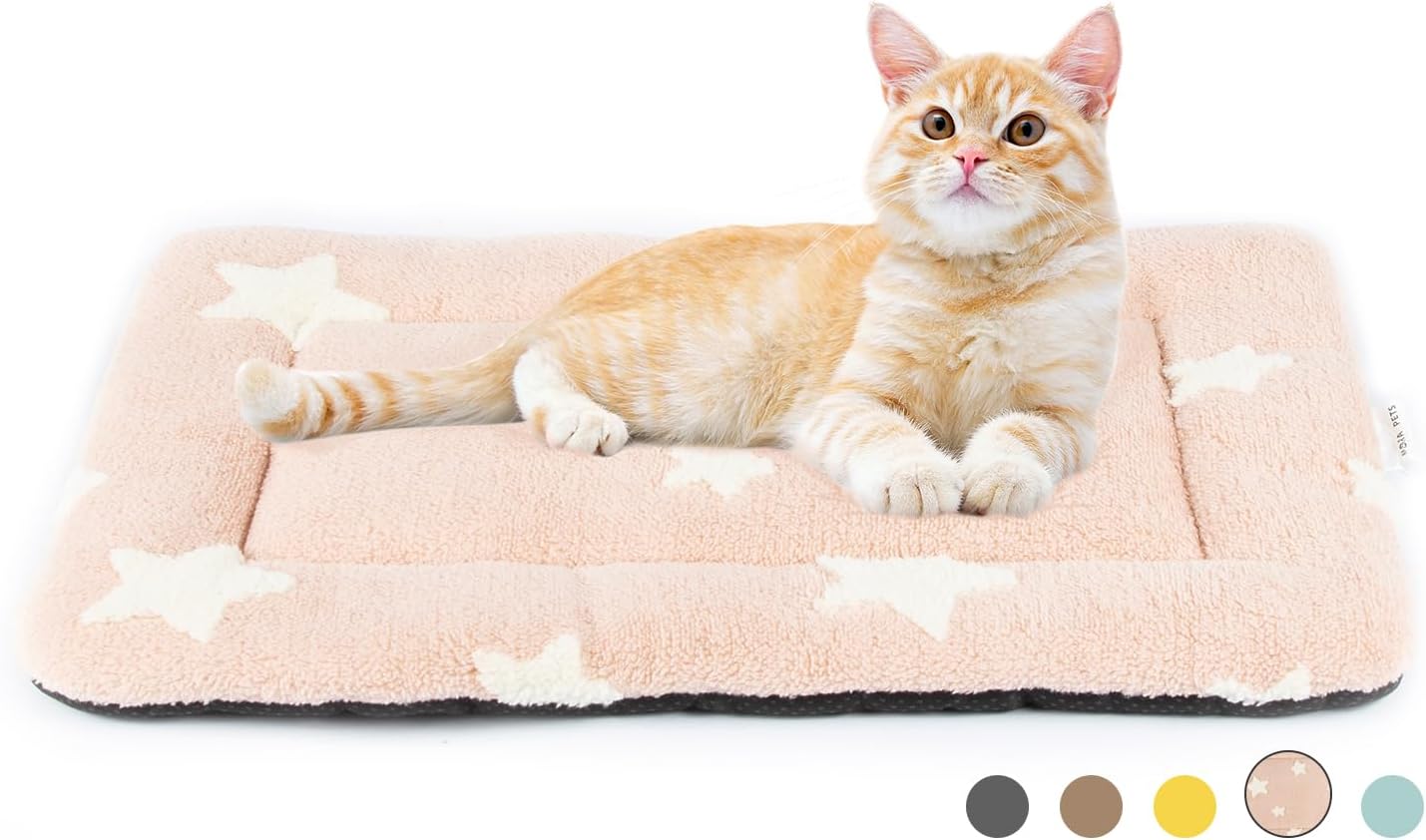 Mora Pets Cat Bed for Indoor Cats Washable Dog Crate Pad Cute Star Dog Bed Mat for Small Dogs Pet Kennel Pad for Cage Soft Flat Puppy Kitten Cushion Sleeping Anti-Slip Pink 22 x 13 - Pet Explorer