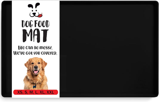 DogBuddy Dog Food Mat – Waterproof Dog Bowl Mat for Food and Water, Silicone Pet Feeding Mats for Floors, Non-Slip Placemat with High Edges for Dogs Bowls, Puppy Essentials (M: 21” x 14”, Black) - Pet Explorer