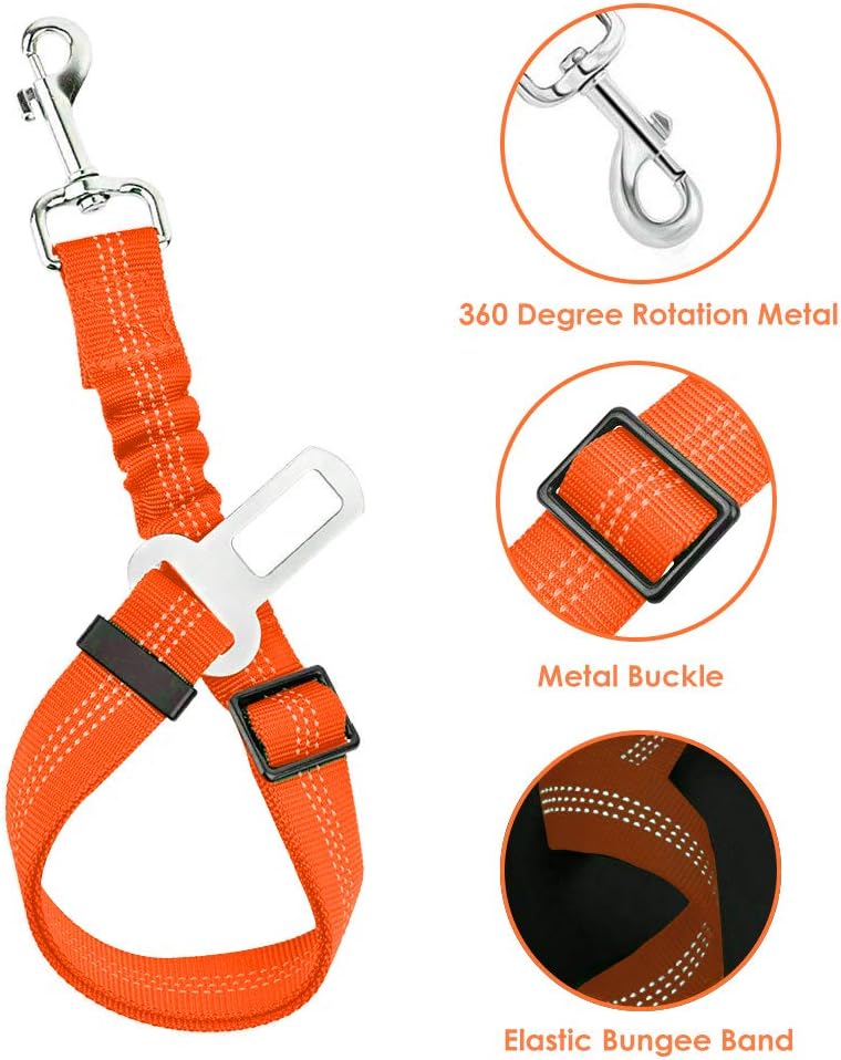 Lukovee Dog Seat Belt - Adjustable Dog Car Harness for Large, Medium & Small Dogs, Soft Padded & Breathable Mesh Dog Seatbelt with Vehicle Connector Strap (Orange, XX-Small) - Pet Explorer