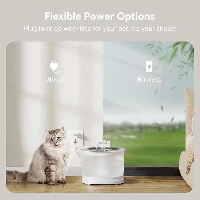 Cheerble Pumpless Pet Fountain Elfin E1+ with 9 Extra Filters, Wireless Pet Fountain Battery Operated, 2L/67oz E1+ Automatic Water Dispenser Cats & Dogs MagDrive™ Technology No Cleaning Hassle