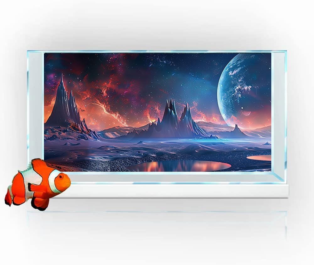 Scarlet Cosmic Aquarium Background,Cool Galaxy Parallel Space Themed Fish Tank Background, Tropical Desert Terrarium Background 72X16IN with 8 EVA Double-Sided Tape - Pet Explorer