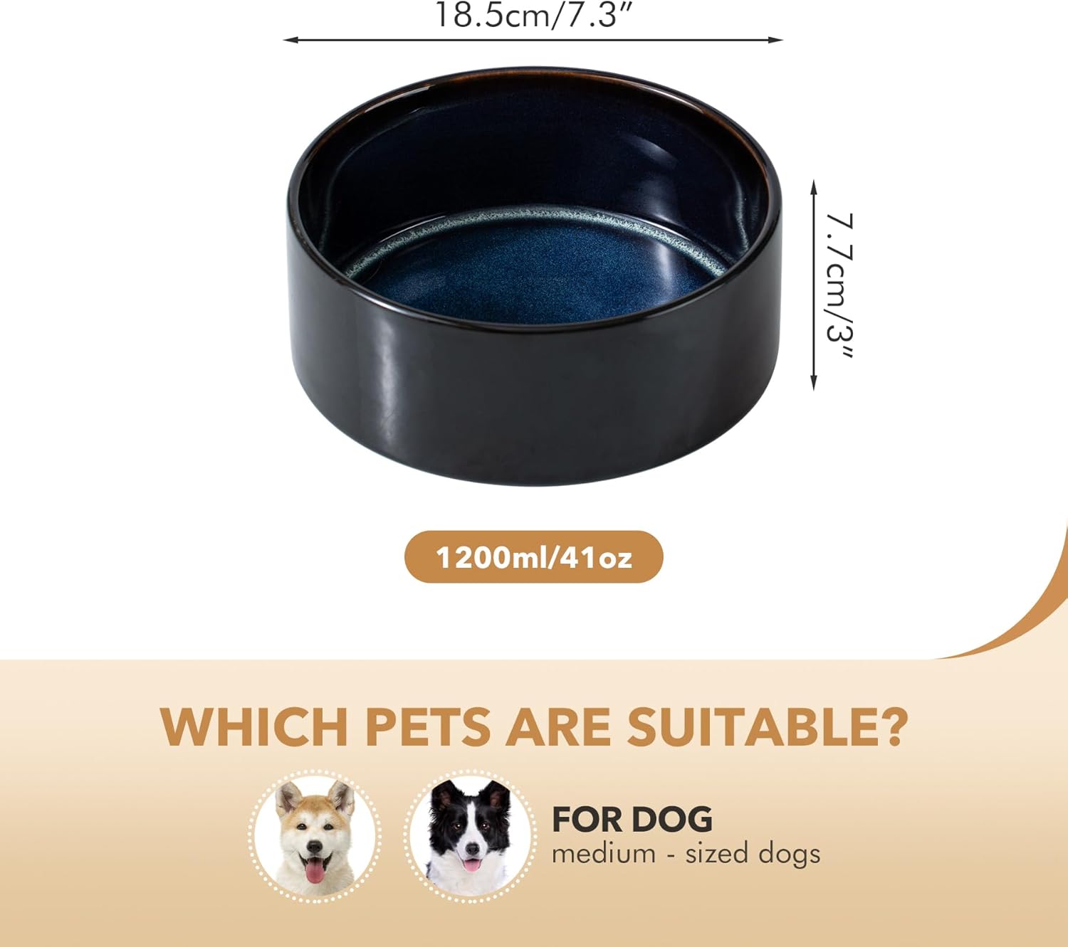 Ceramic 7.3inch Dog Bowl for Medium Breed Dogs, Anti-Slip and Weighted Pet Food and Water Dishes (Single Bowl, Starry Sky) - Pet Explorer
