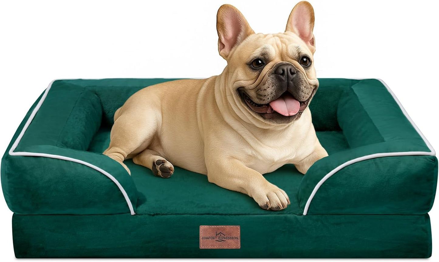 Comfort Expression Small Dog Beds Waterproof Orthopedic Foam Dog Sofa Beds for Medium Dogs Comfy Pet Bed with Washable Removable Cover & Non-Slip Bottom(Small,Emerald) - Pet Explorer