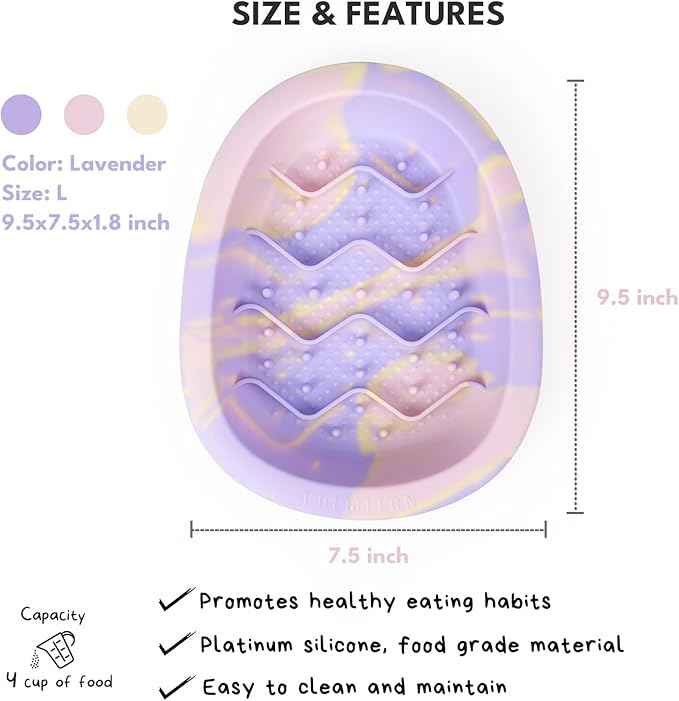 CHEWFFON Easter Dog & Cat Lick Mat Bowls, BPA-Free Silicone Slow Feeder Bowl with Suction Cups, Non Slip Pet Food Bowl Reduces Boredom and Anxiety, Dishwasher Safe, Lavender