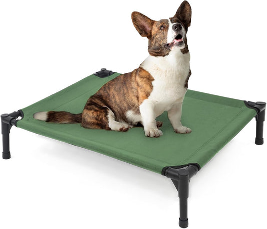 Elevated Dog Bed for Small Dogs, Raised Dog Cot Beds Fits Up to 150 LBs, Heavy Duty Pet Cots with Durable Supportive Teslin Recyclable Washable Mesh, Indoor & Outdoor Dog Bed, Green - Pet Explorer