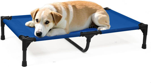 Elevated Dog Bed Outdoor for Medium Dogs, Raised Dog Cot Bed Off The Ground with Breathable Mesh & Non Slip Feet, Lifted Pet Hammock Bed Indoor (M, Blue) - Pet Explorer