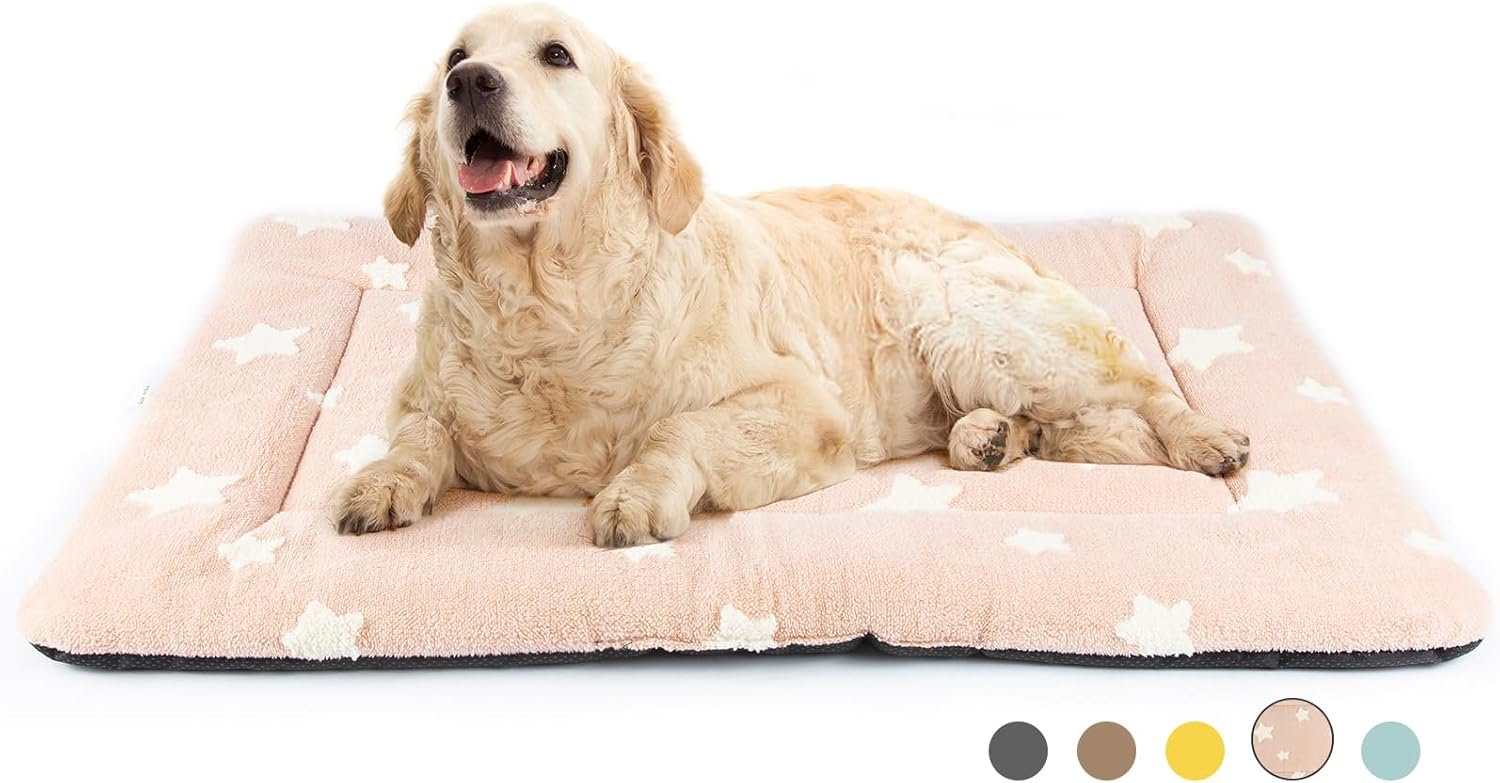 Mora Pets Dog Crate Pad Dog Kennel Bed Crate Mat for Large Dogs Washable Cute Star Pet Bed for Cage Ultra Soft Flat Pillow Cushion for Cozy Sleeping Anti-Slip Pink 42 x 27 - Pet Explorer