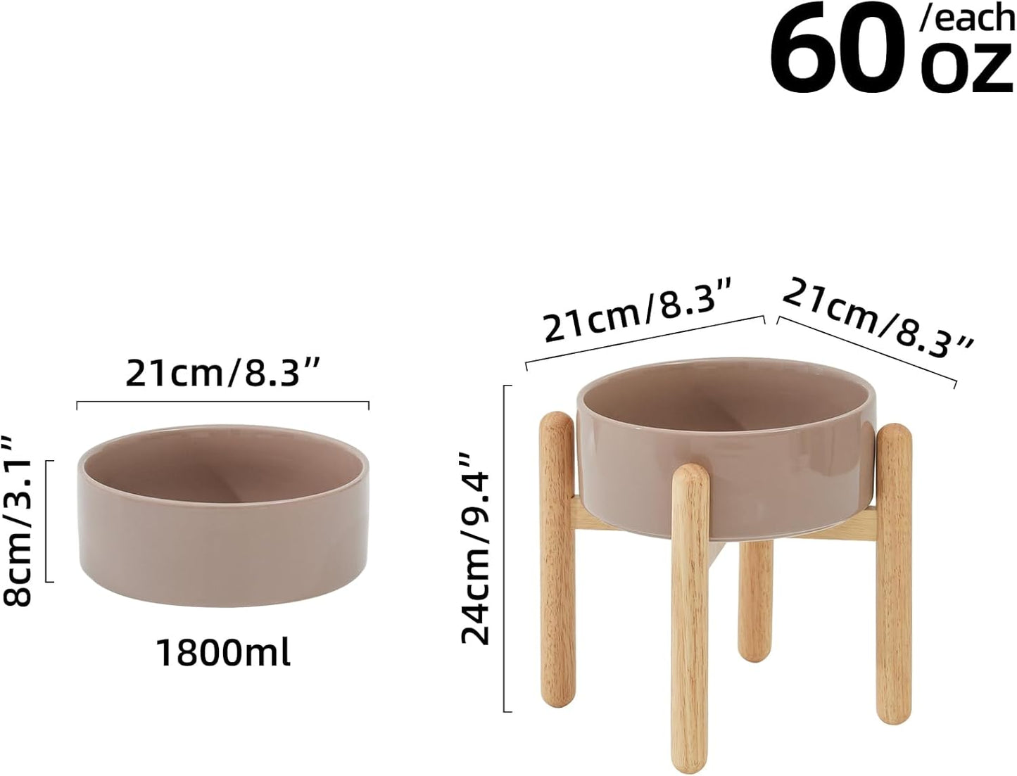 Ceramic 8.2inch Raised Dog Bowl with Stand for Large - Breed Dogs, Pet Food and Water Feeder(Single Bowl with Stand - Brown Coffee) - Pet Explorer