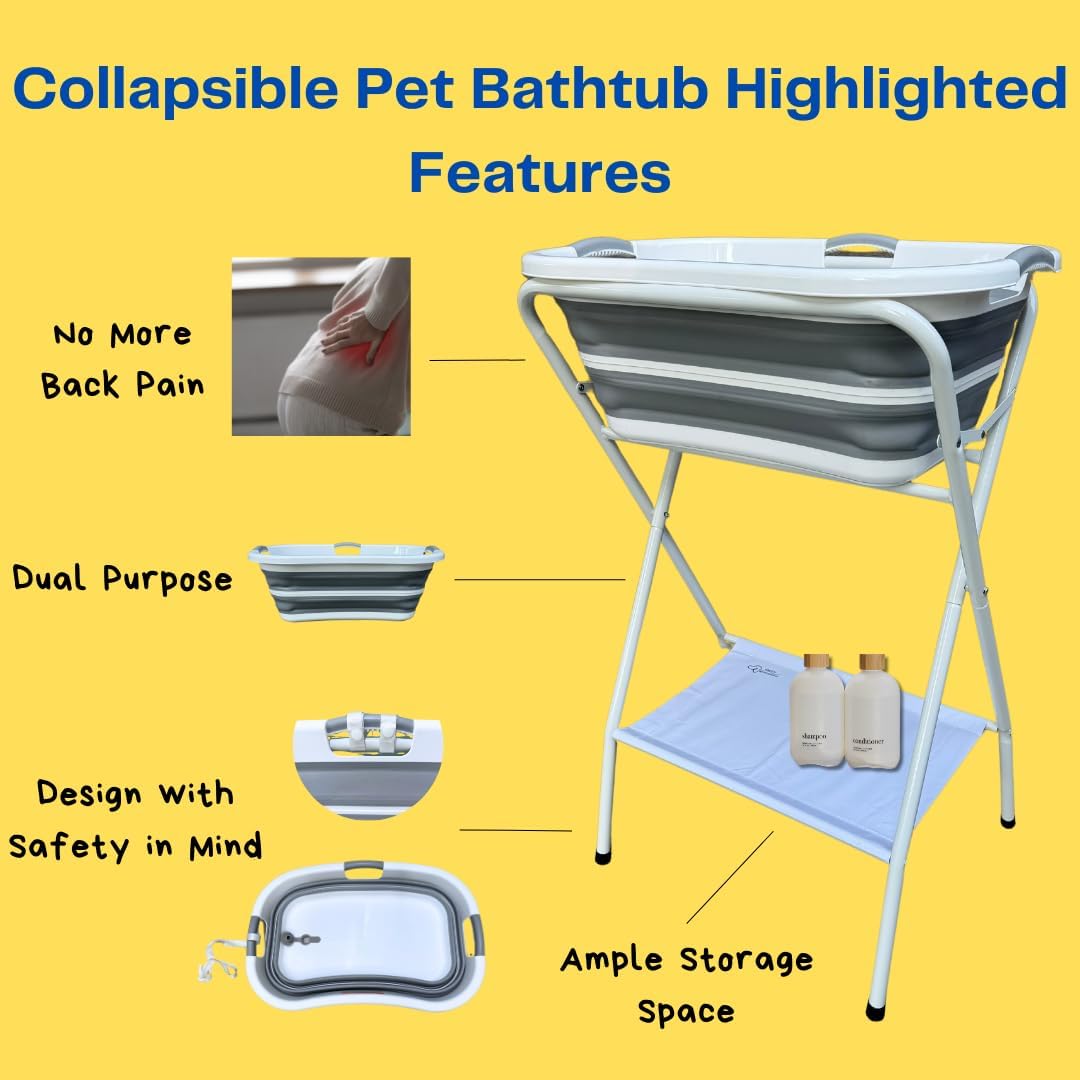 Collapsible Elevated Pet Bathtub, Foldable Washing Station for Small to Medium Dogs and Cats, Portable Pet Shower and Grooming Stand for Indoor and Outdoor Use - Pet Explorer