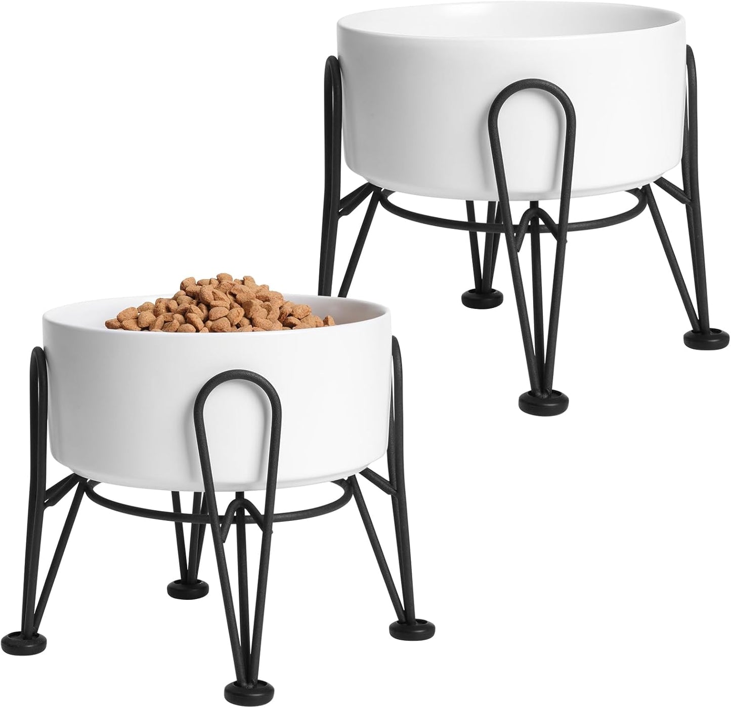 Elevated Dog Bowls, Ceramic Raised Dog Bowl Set with Anti-Slip and Non-Tip Metal Stand, 2 Pack Pet Food and Water Feeding Bowls for Small and Medium Dogs (White,3.6 Cups) - Pet Explorer